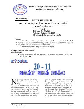 Đề thi thực hành hội thi Tin học trẻ trường THCS thị trấn lần thứ I năm 2015
